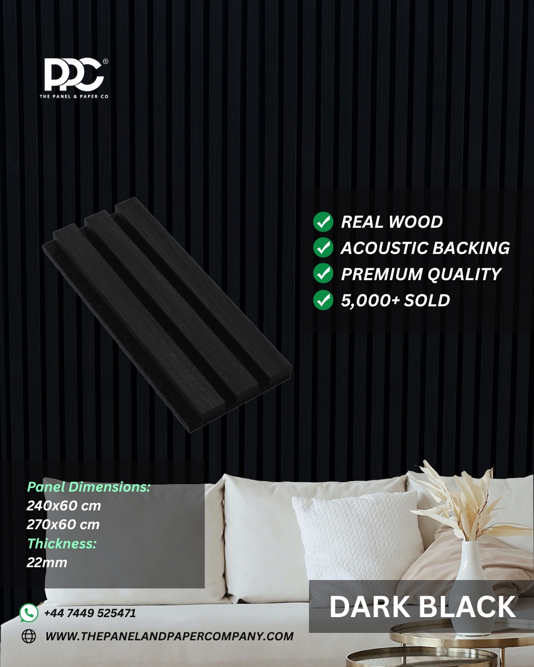 Dark Black Acoustic Wall Panel